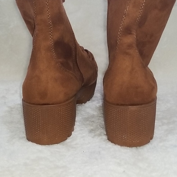 Unilady Zara Women Sueded Combat Boots Dark Carmel color with Platform Size 7 - Picture 5 of 7